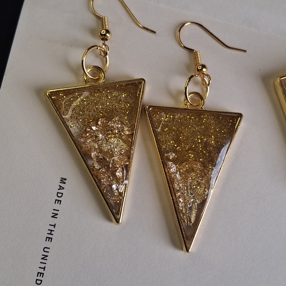 Gold Triangle Glitter Drop Earrings - Women Jewelry